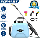 INSMART 1.35 Gal Battery Powered Sprayer, USB Rechargeable Handle, 3 Adjustable Nozzles & Shoulder Strap, Portable Electric Garden Sprayer for Lawn,Plants & Cleaning