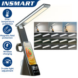 INSMART LED Desk Lamp with Wireless Charging,7-in-1 Touch Control Table Lamp,15W Fast Charging,Clock,Alarm,3 Modes,Dimmable Lights for Home Office,10.9In,Black