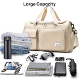 INSMART 35L Travel Duffle Bag,Foldable Weekender Bags Carry on Gym Bag with Wet Pocket,Adjustable Strap,Shoe Compartment,for Plane Sports Dance,Beige