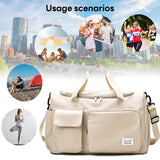 INSMART 35L Travel Duffle Bag,Foldable Weekender Bags Carry on Gym Bag with Wet Pocket,Adjustable Strap,Shoe Compartment,for Plane Sports Dance,Beige