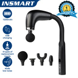 INSMART Hook Massage Gun with Extension Handle, Deep Tissue Percussion Massager for Athletes - 9 Speeds, 4 Attachments, Quiet 45dB, Portable & Smart Chip for Muscle Pain Relief
