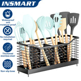 INSMART Utensil Holder for Kitchen Counter,Extra Large Metal Cooking Utensil Organizer with 4 Compartments & Metal Base for Spoons, Spatulas,and Cooking Tools（Black）
