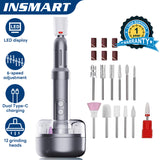 INSMART Pro Cordless Nail Drill Kit - 6-Speed, 12 Heads, 36 Bands, 2000mAh, LED Display, Reversible, Dual Type-C, for Salon/Home
