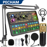 Pecham Podcast Equipment Bundle, BM-800 Podcast Microphone with Voice Changer, Audio Mixer Condenser Microphone for Laptop Computer Vlog Living Broadcast Live Streaming YouTube TikTok