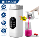 INSMART Personal Portable Blender with 12 Stainless Steel Blades, 450ml/15oz Orange Juicer,4-Speed Adjustment, Auto Clean,Type-C, BPA-Free for Smoothies,Ice Crushing,White