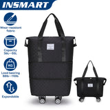 INSMART Expandable Rolling Travel Bag,With 360°Detachable Wheels,Waterproof Foldable Luggage Bag for Gym, Camping,Storage,36L-55L,Black