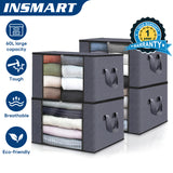 INSMART Clothes Storage Bags, Wardrobe Organizer and Storage, 4-Pack Clothes Storage Bins with Lid, 60L Foldable 3-Layer Fabric Storage for Clothes,Blankets,Bedding
