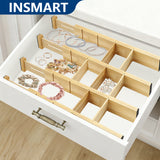INSMART Bamboo Kitchen Organizer Drawer Dividers,Expandable(13-17 in)for Flatware Jewelry Kitchen Utensils,Gold,4Pcs