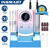 INSMART 45K RPM Electric Nail Drill Kit - Rechargeable, 2000mAh, LCD Display, for Home & Salon