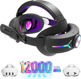 PECHAM RGB Battery Head Strap Fit for Meta/Oculus Quest 3/3S, 12000mAh Adjustable VR Headset Elite Strap for Enhanced Comfort and Play Time - Black