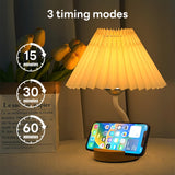 INSMART Pleated Table Lamp with Phone Holder – 3 Color Remote Control, Nightstand Lamp for Bedroom, Modern Desk Lamp with Timer & Detachable Shade, Soft Lighting for Home Office Decor