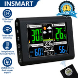 INSMART Weather Station Wireless Indoor Outdoor Thermometer,Color Display Digital Weather Thermometer with Atomic Clock 3 Sensor Support, LED Backlight,Black
