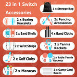 Pecham 23 in 1 Switch Sports Accessories Bundle, Family Accessories Kit Fit for Nintendo Switch/OLED Sports Games with Tennis Rackets, Golf Clubs, Table Tennis Rackets