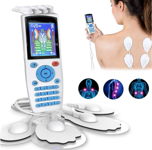TENS Unit Rechargeable Muscle Stimulator EMS Quad Channel with 10 Reus ...