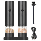 INSMART Electric Salt and Pepper Grinder Set,2 PCS Adjustable Coarseness Mill Grinders for Kitchen Camping BBQ,USB Rechargeable,Black