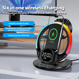 INSMART Wireless Charger,6-in-1 Wireless Magnetic Charging Station with Digital Clock, Alarm, Phone Stand & Colorful Mood Light,Compatible with iPhone,Samsung, AirPods,Apple Watch (Black)