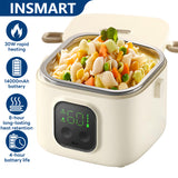 INSMART Cordless Electric Lunch Box,800ML Rechargeable Auto Heated Lunch Box with 8h Keep-Warm,14000mAh,30W Fast Heating,USB-C,for School,Office, Picnic, Car & Outdoor Use
