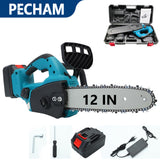 Pecham 12Inch Cordless Chainsaw, 21V 4000mAh Handheld Electric Chainsaw, Cordless Brushless Chainsaw with Auto Lubrication for Tree Pruning, Wood Cutting