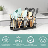 INSMART Utensil Holder for Kitchen Counter,Extra Large Metal Cooking Utensil Organizer with 4 Compartments & Metal Base for Spoons, Spatulas,and Cooking Tools（Black）