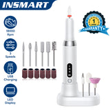 INSMART Cordless Electric Nail Drill - 18000 RPM Rechargeable Professional Manicure Pedicure Kit with 3 Adjustable Speeds, LED Display, 360° Rotation & 6 Grinding Heads for Home Salon Use