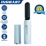INSMART Wireless Straightening Brush with 30M Negative Ions, Rechargeable Anti-Scald Hair Straightener Brush, MCH Ceramic Heating & Portable Design for Frizz-Free Shiny Hair
