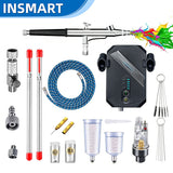 INSMART Airbrush Kit with Air Compressor, 30 PSI High Pressure Airbrush Gun Set with 0.2/0.5mm Nozzles & Cleaning Tool, Air Brush for Painting, Modeling, Cake Decorating, Makeup, Tattoo, Nail Art