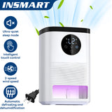 INSMART 50OZ Smart Dehumidifier for Home - Ultra-Quiet Sleep Mode, Touchscreen Control, 2-Speed & Auto Shut off, Frost Protection - Covers 900 Sq.ft (Bedroom, Bathroom, Basement)