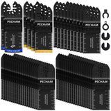 Pecham 64Pcs Oscillating Saw Blades, Universal Titanium Multitool Blades for Wood Plastics Metal, Quick Release Multi Tool Kits Fit for Dewalt Ryobi Milwaukee Rockwell Fein Makita