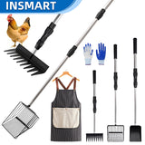 INSMART Chicken Poop Scooper, 3-in-1 Metal Chicken Coop Rake With Adjustable Stainless Steel Handle, Scooper Litter & Sifting Shovel for Chicken Coops Cleaning