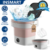 INSMART 12L Mini Portable Washing Machine,Foldable Washer with Spin-Dry Basket for Apartment,RV,Travel,Baby Clothes – Deep Clean,Quiet,Lightweight (Pink)