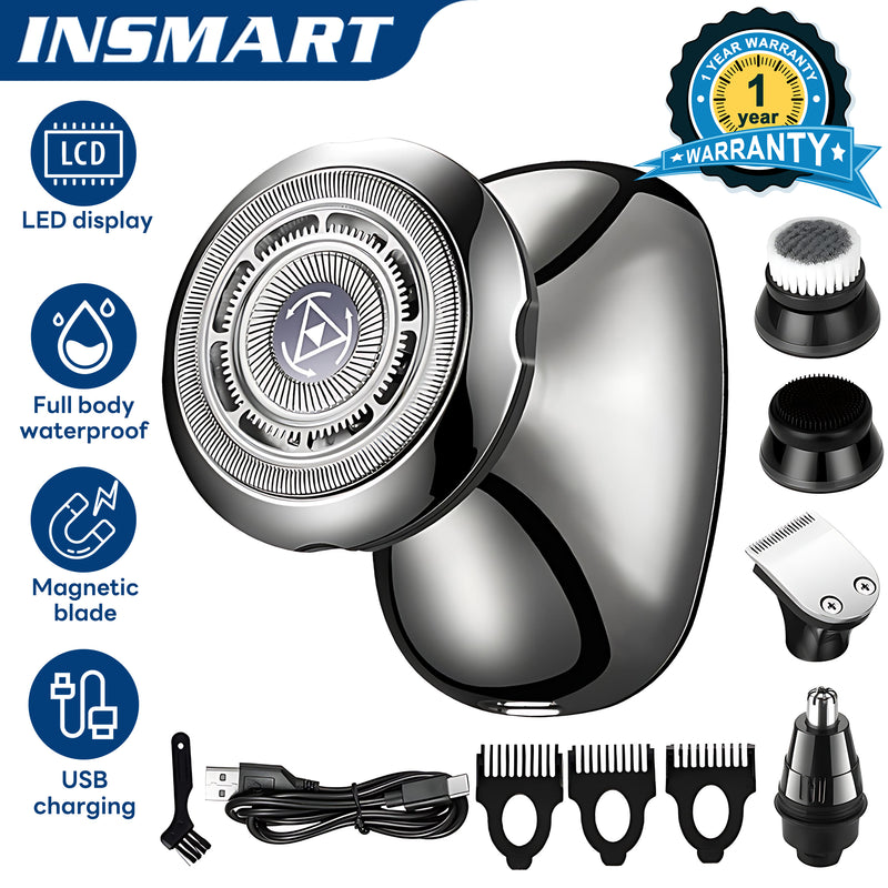 INSMART 5-in-1 Unisex Electric Shaver with LED Display, Auto-Sharpening Blades, Waterproof USB Rechargeable & Magnetic Head
