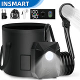 INSMART Camping Shower, Portable Outdoor Shower with LED Lights & Foldable Bucket & Spry Gun Head, 6000mAh Rechargeable Camp Shower Pump for Beach, Hiking, Pet Cleaning, Car Washing, Surf