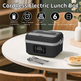 INSMART Cordless Electric Lunch Box for Adults,60W Stainless Steel Self-Heating Lunch Box,1L Portable Food Warmer with Rechargeable 8000mAh Battery & 6-Temp Control for Office,Picnic,Car&Outdoor Use