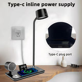 INSMART Wireless Charging Desk Lamps for Home Office,4-in-1 LED Bedside Lamp with 15W Fast Charger,Bluetooth Speaker,Digital Clock,360° Adjustable,3 Lighting Mode, Black