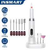 INSMART Cordless Electric Nail Drill Kit – 15000 RPM Rechargeable Electric Nail File for Manicure with 3 Speeds, LED Display, Dual Charging, 12 Bits, 6 Sanding Bands & Base