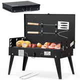 Pecham Portable Charcoal Grill, 17.3”x10.6”x18.1“Foldable Stainless Steel BBQ Grill Kit, Mini Tabletop Grill for Outdoor Camping, Patio and Picnic - Black