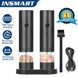 INSMART Electric Salt and Pepper Grinder Set,2 PCS Adjustable Coarseness Mill Grinders for Kitchen Camping BBQ,USB Rechargeable,Black