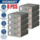 INSMART 8 Pack Bed Sheet Organizers and Storage with Window,Gray Linen Foldable Storage Boxes,Breathable & Stackable for Closet Bedding Blankets