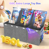 INSMART Toy Storage Box Chest with Lid,150L Large Capacity Kids Toy Organizer, Foldable Design with 2 Removable Dividers for Nursery Room Playroom Closet Home School 40.8x13.4x15.8 In,Gray