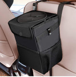 Pecham Car Trash Can with Lid, 3 Gallons Leak-Proof Hanging Garbage Bag Organizer, Waterproof Auto Storage Container, Oxford Cloth Trash Bin for Car