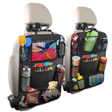 Pecham 2PCS Car Backseat Organizer, Waterproof Car Seat Organizer with 10" Table Holder, 10 Pockets Backseat Organizer Protector Kick Mats, Car Accessories for Men/Women