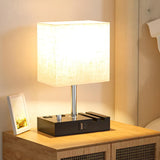 INSMART Bedside Table Lamp for Bedroom&Living Room - Modern Desk Lamp with Dual Fast USB-C/USB-A Charging Ports,Fully Dimmable Nightstand Lamp,2 Phone Stands&AC Outlet