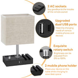 INSMART Bedside Table Lamp for Bedroom&Living Room - Modern Desk Lamp with Dual Fast USB-C/USB-A Charging Ports,Fully Dimmable Nightstand Lamp,2 Phone Stands&AC Outlet