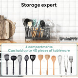 INSMART Utensil Holder for Kitchen Counter,Extra Large Metal Cooking Utensil Organizer with 4 Compartments & Metal Base for Spoons, Spatulas,and Cooking Tools（Black）