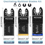 Pecham 64Pcs Oscillating Saw Blades, Universal Titanium Multitool Blades for Wood Plastics Metal, Quick Release Multi Tool Kits Fit for Dewalt Ryobi Milwaukee Rockwell Fein Makita