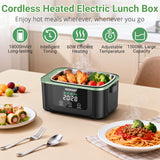 INSMART 6.3-Cup Cordless Electric Lunch Box for Adults, Heated Lunch Box for Men with Scheduled Heating, Portable Car Food Warmer with Utensils, Two-Tier Bag,Dishwasher Safe,Removable Divider