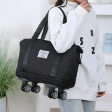 INSMART Expandable Rolling Travel Bag,With 360°Detachable Wheels,Waterproof Foldable Luggage Bag for Gym, Camping,Storage,36L-55L,Black