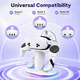 Pecham Charging Dock Fit for Meta Quest 3/3S/2, RGB VR Headset Holder Stand & Controller Mount - White