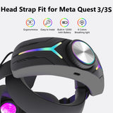 PECHAM RGB Battery Head Strap Fit for Meta/Oculus Quest 3/3S, 12000mAh Adjustable VR Headset Elite Strap for Enhanced Comfort and Play Time - Black