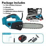 Pecham 12Inch Cordless Chainsaw, 21V 4000mAh Handheld Electric Chainsaw, Cordless Brushless Chainsaw with Auto Lubrication for Tree Pruning, Wood Cutting